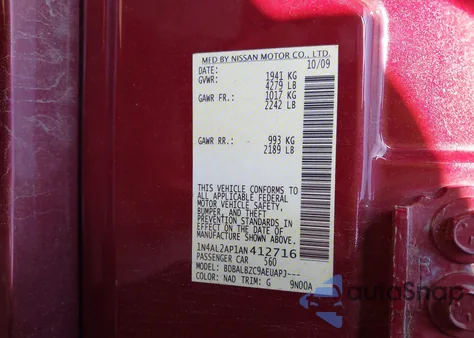 2010 Nissan Altima 2.5 S z USA, uszkodzony, nr VIN 1N4AL2AP1AN412716